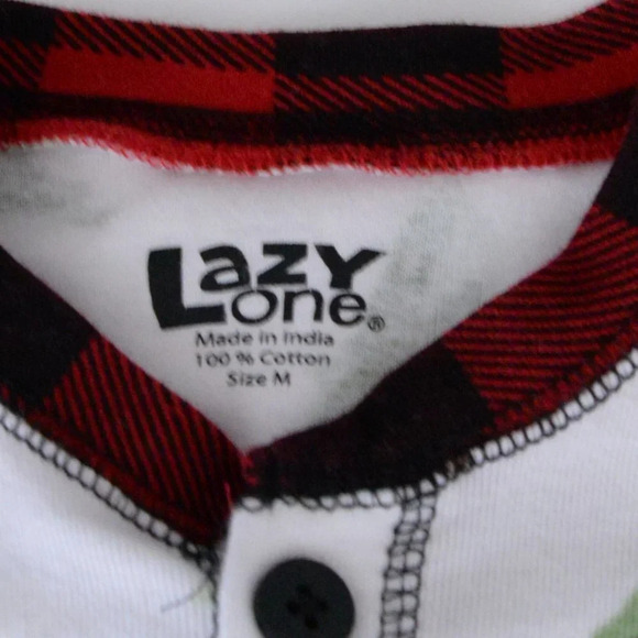 Lazy One White Green Red Pine Trees  w/ Back Flap Onezie Size Medium - Picture 9 of 16